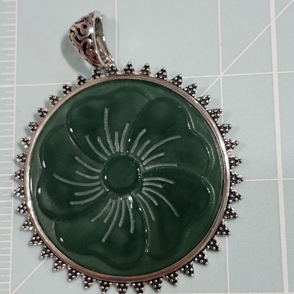 JTV Jewelry - NWT JTV Large Carved Floral Jade Pendant In Sterling Silver
